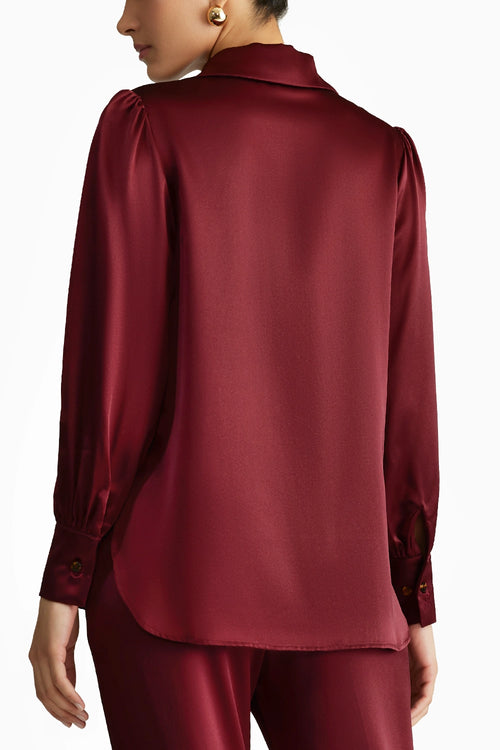 Burgundy Silk Bishop Sleeved Shirt