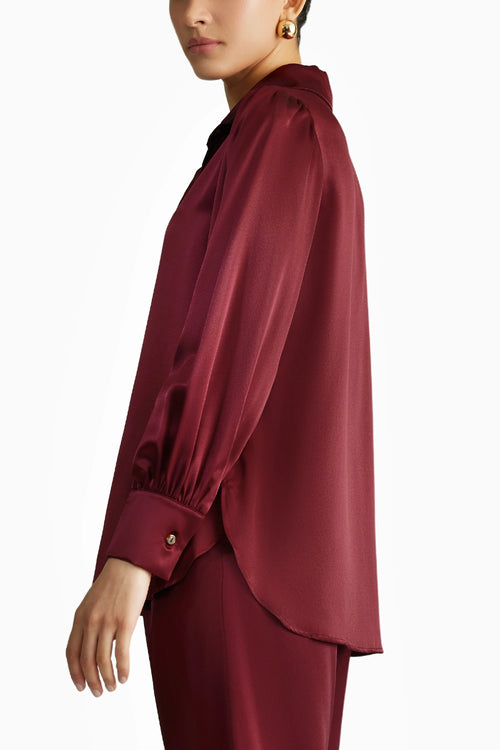 Burgundy Silk Bishop Sleeved Shirt