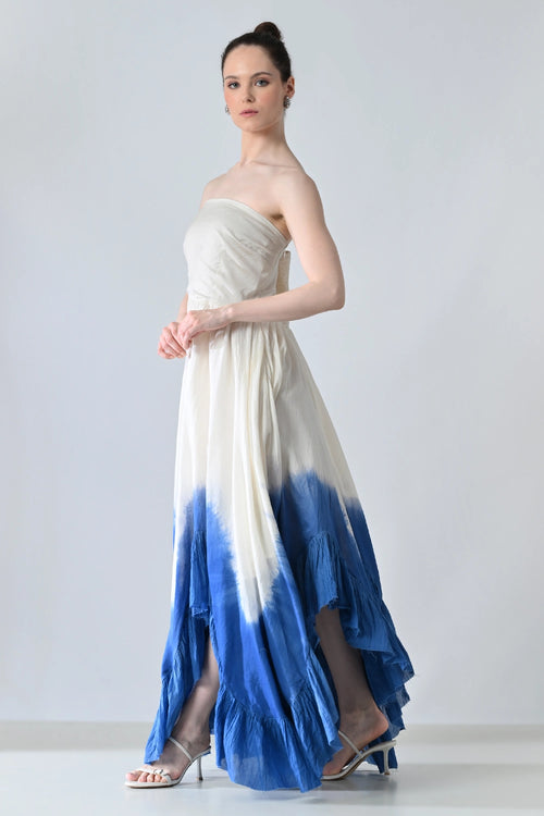 White And Blue Ombre Off Shoulder Dress