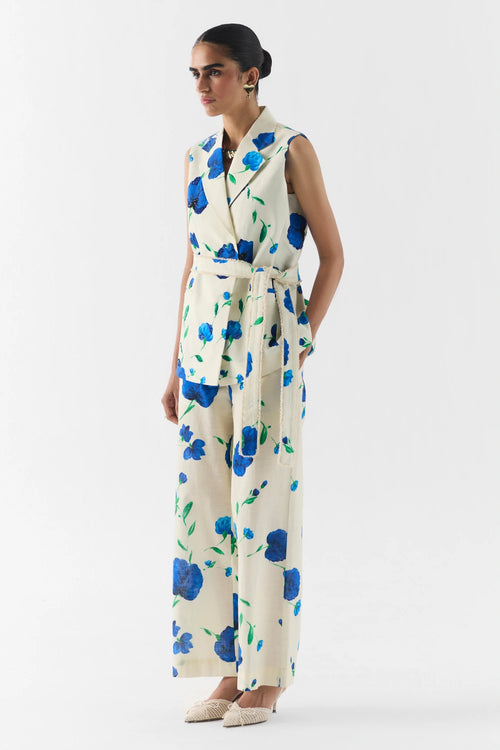Moss Rose Sleeveless Blazer And Pants Set