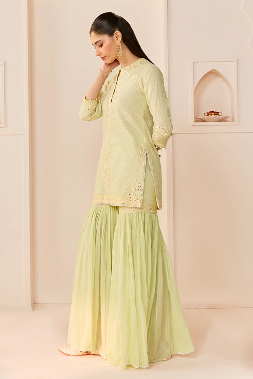 Yasneen Mint Green Short Kurta with Garara and Dupatta