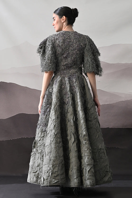 Grey Gown With Handworked Textural Embroidery