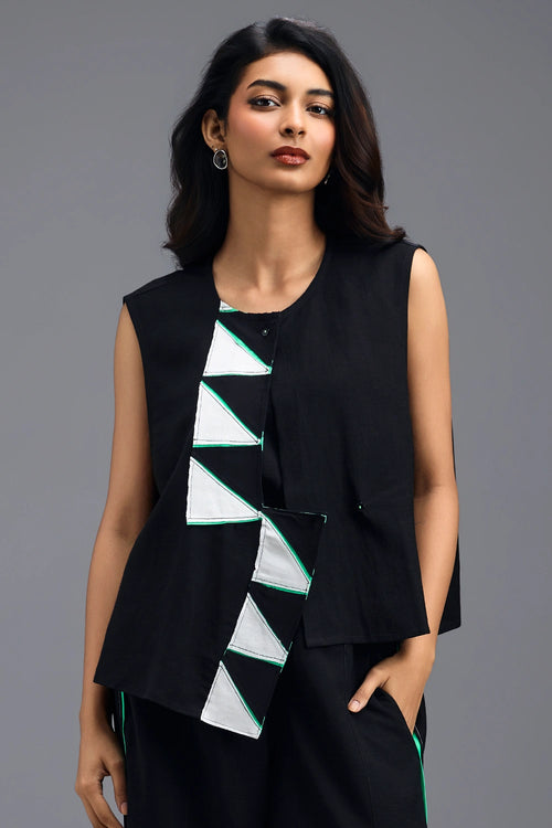 Black Jacket with Neon Piped Geometric Detail