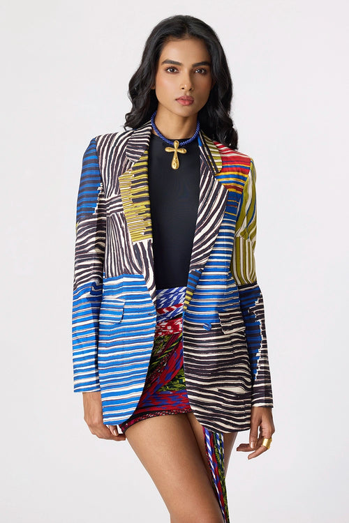 Rebekkah Blazer With Black Juana Bodysuit With Oakley Skirt