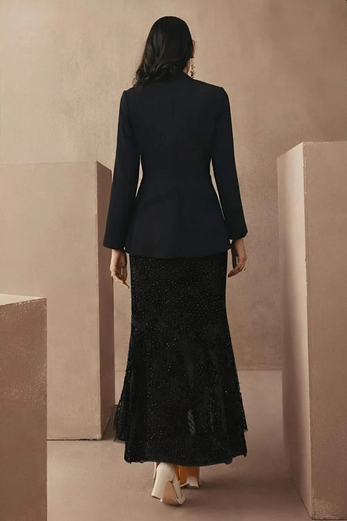 Black Full Sleeves Peplum Top with Asym Skirt