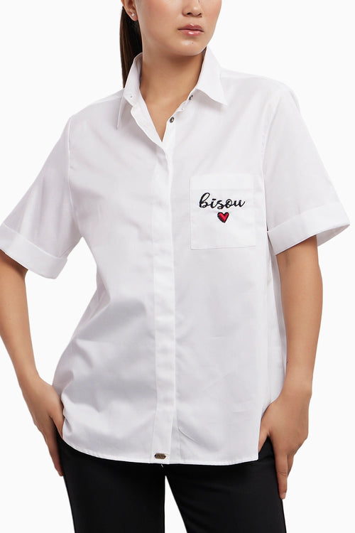 White Bisou Embroidered Shirt