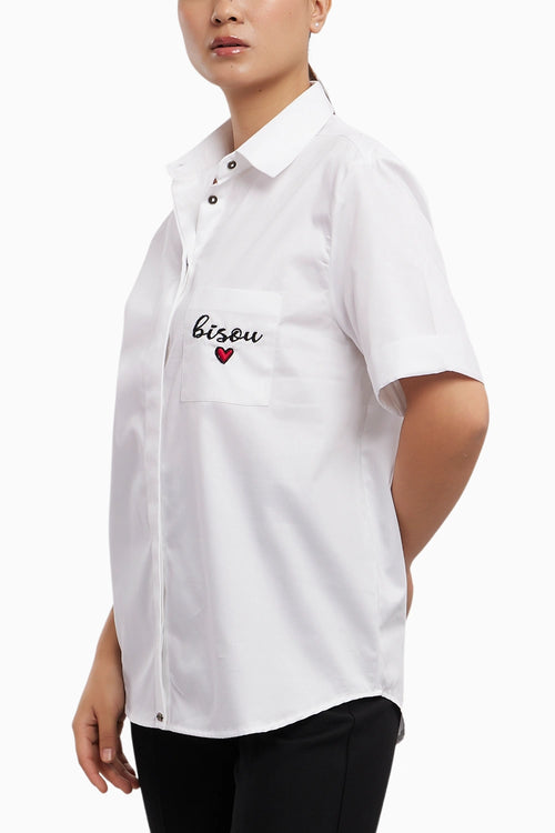 White Bisou Embroidered Shirt