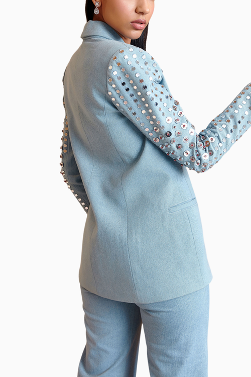 Light Wash Denim Blazer Suit Set