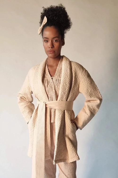 Aged Ivory Long Quilted Coat
