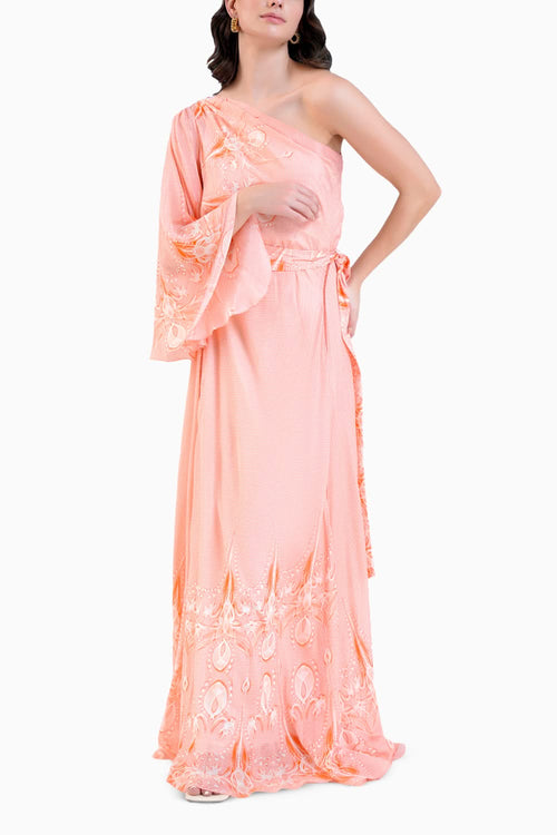 Ice Fly Printed One Shoulder Paneled Dress With Lace Detail