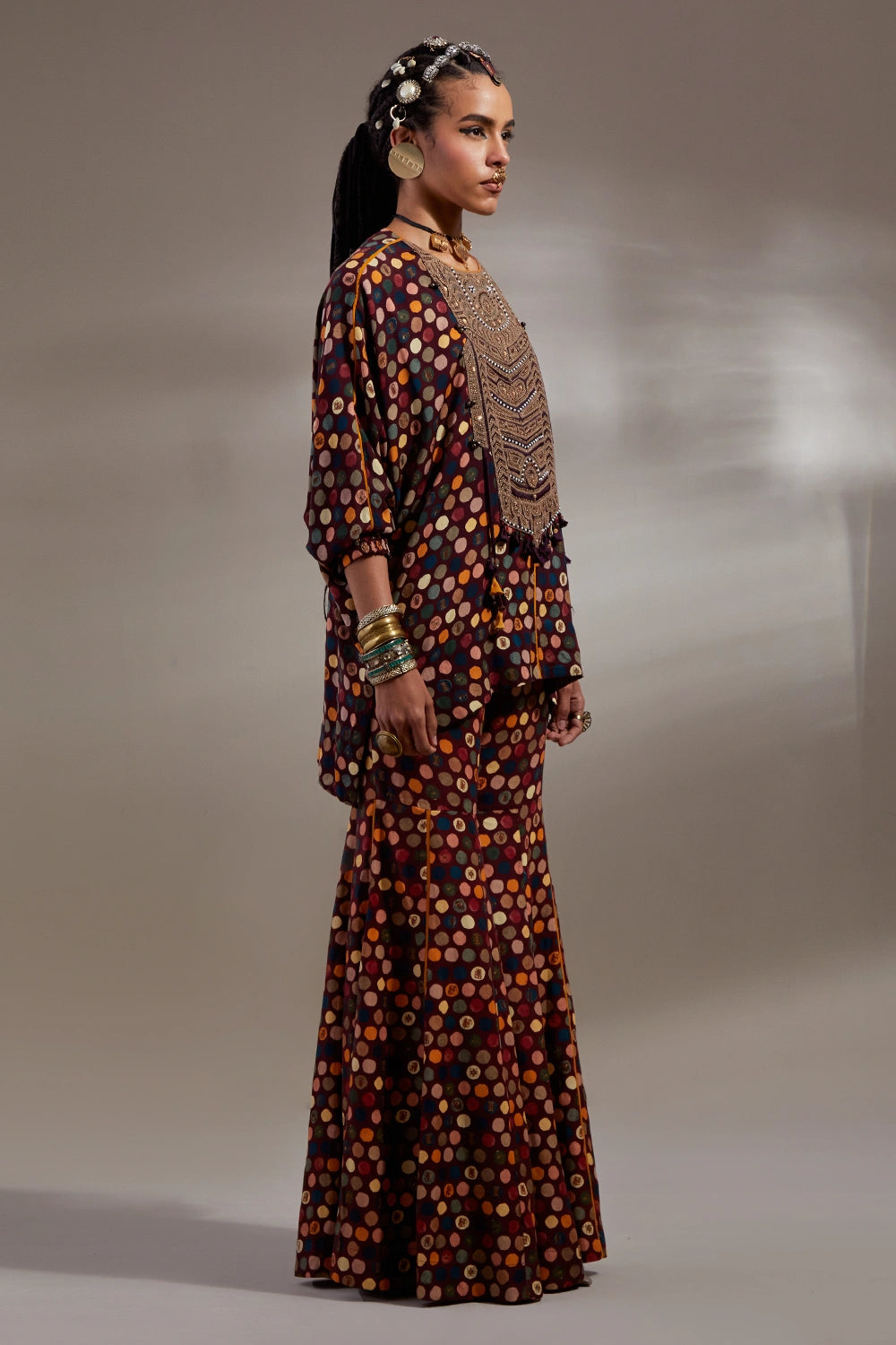 Jamuni Anka Kuru Trapeze Kurta With Flared Pants