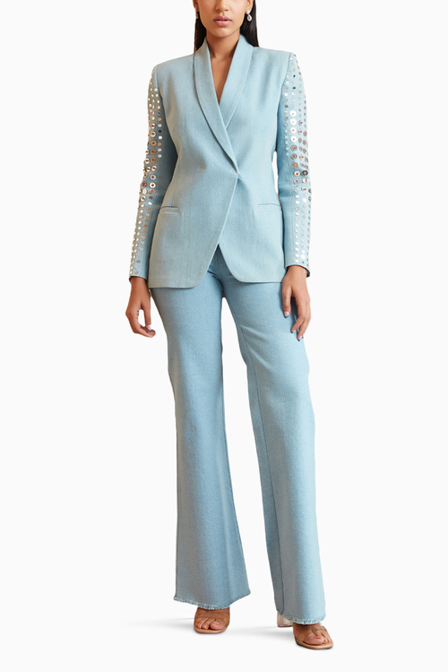 Light Wash Denim Blazer Suit Set