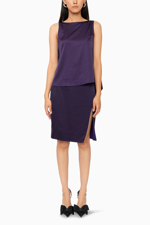 Violet Drape Cowl Top With Pencil Skirt