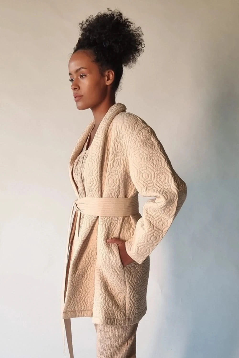 Aged Ivory Long Quilted Coat