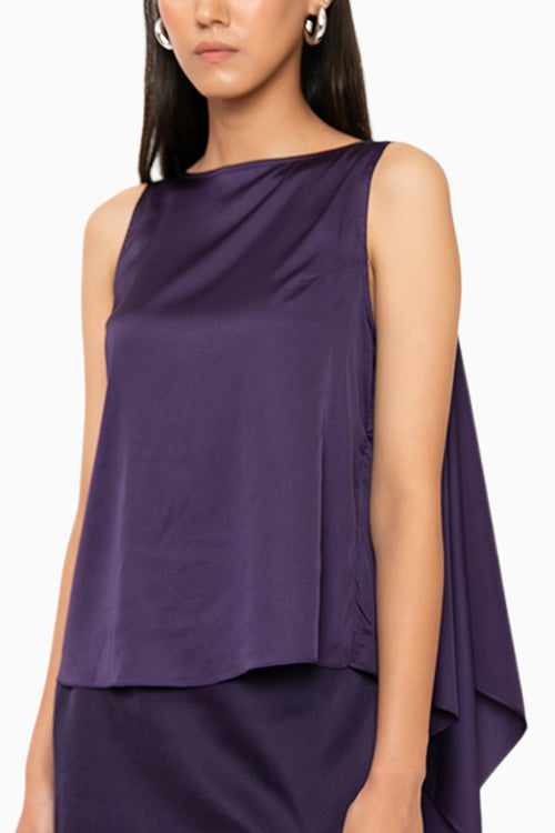 Violet Drape Cowl Top With Pencil Skirt