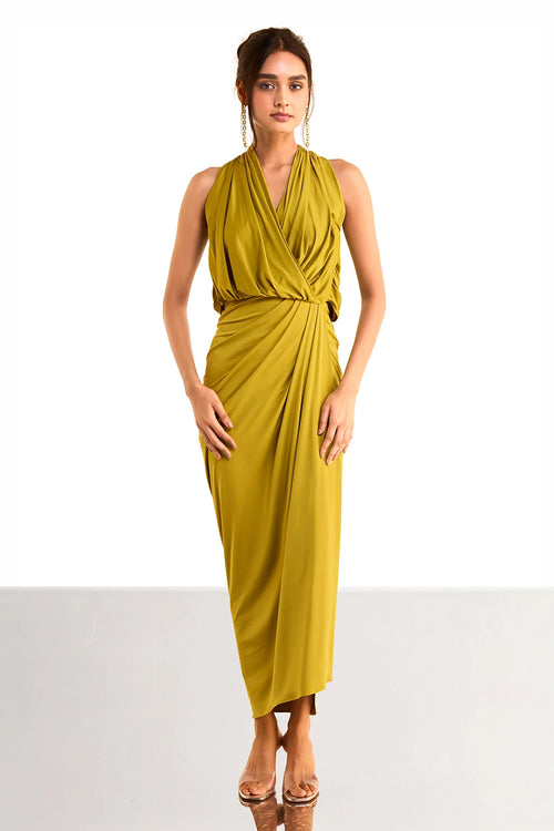 Halter Neck Front Overlap Knit Dress