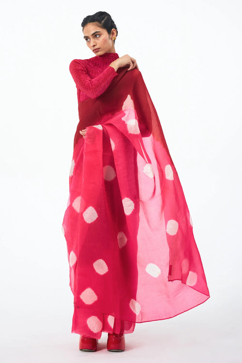 Red Fuschia Segment Organza Saree