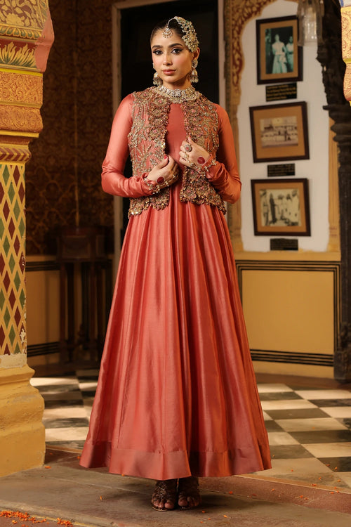Ahista Rose Pink Jacket Kalidaar Set