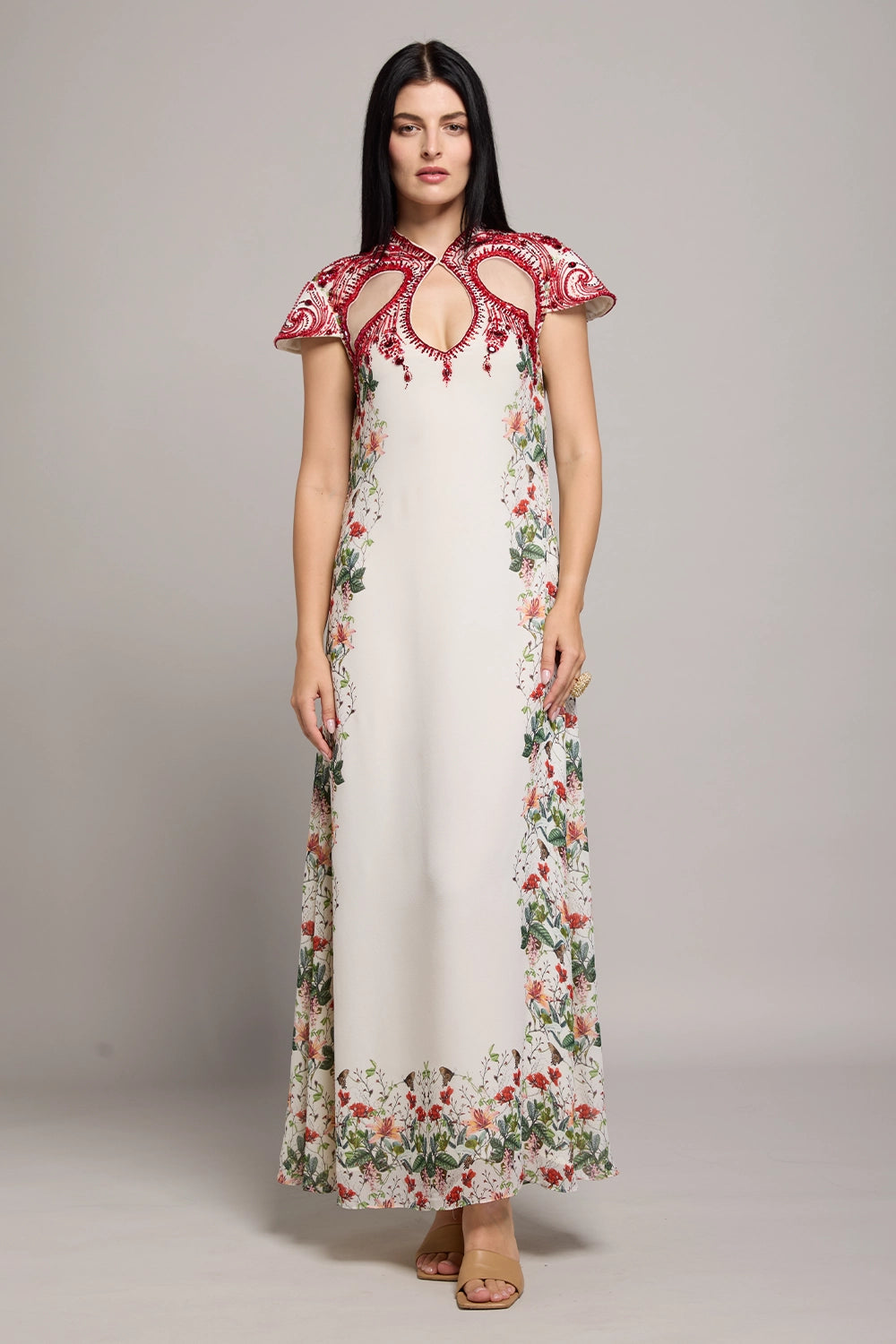 Red And White Bead Work Dress