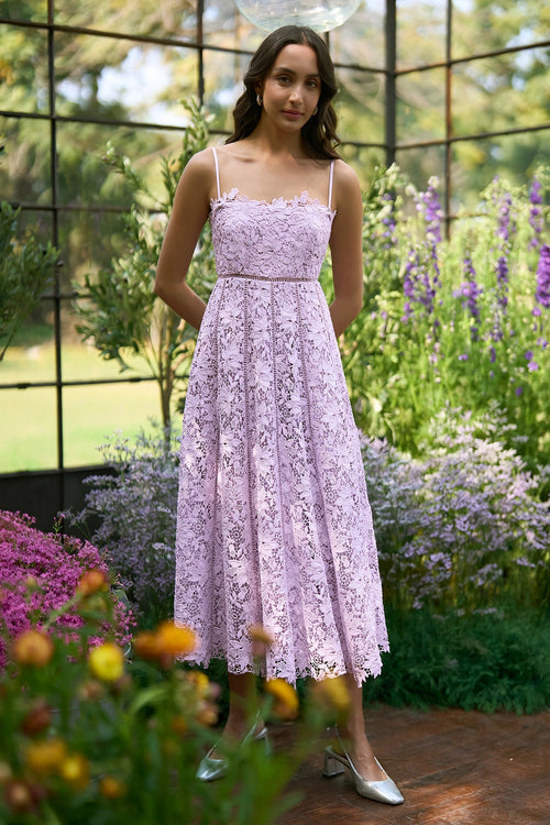 Scalloped Flared Lace Midi Dress