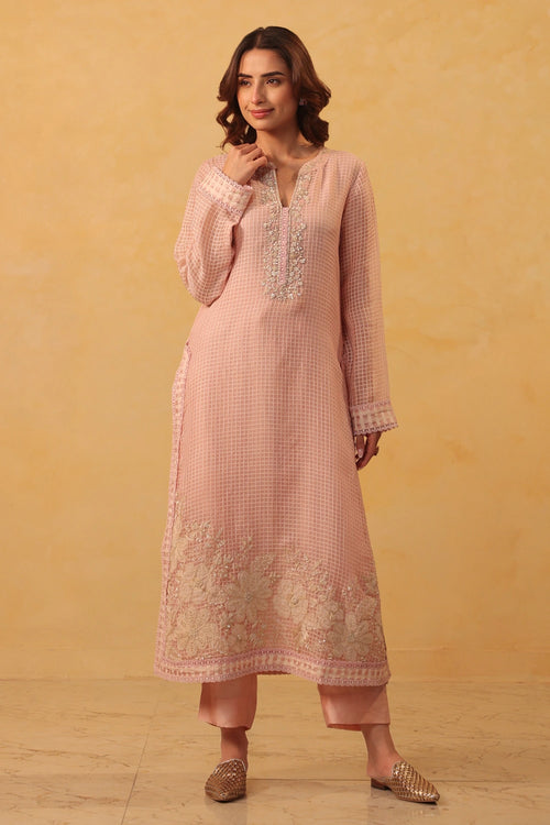 Vaayu Light Pink Straight Long Kurta Set