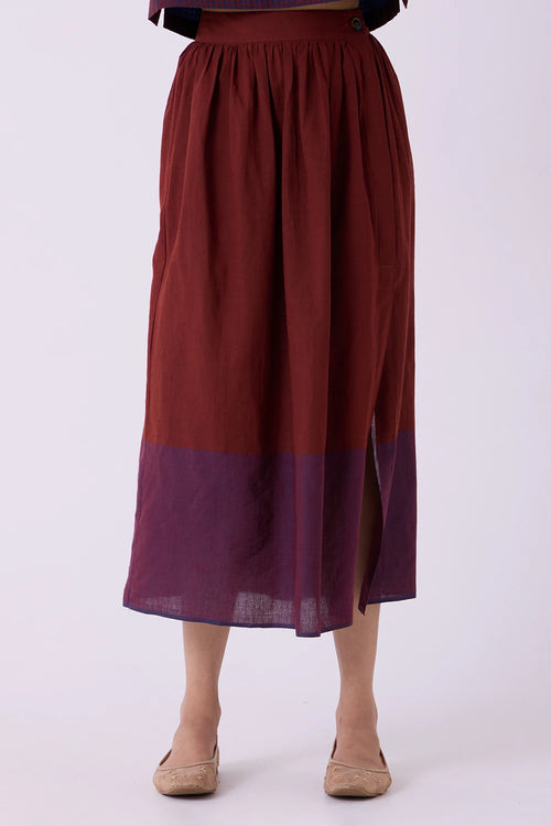 Fuwari Brown Colourblocked Handwoven Midi Skirt