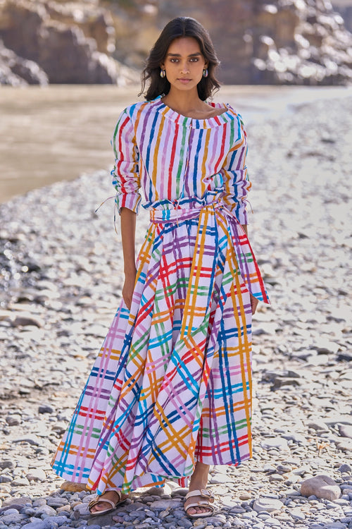 Multi Check & Stripe Skirt Set