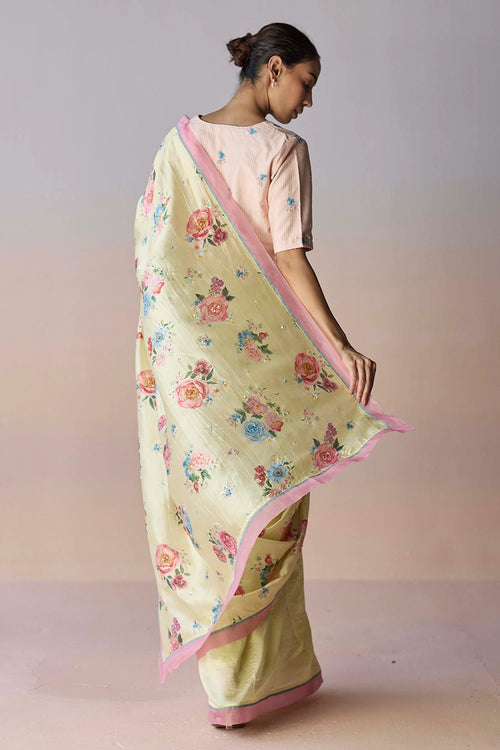 Kindred Petals Yellow Saree