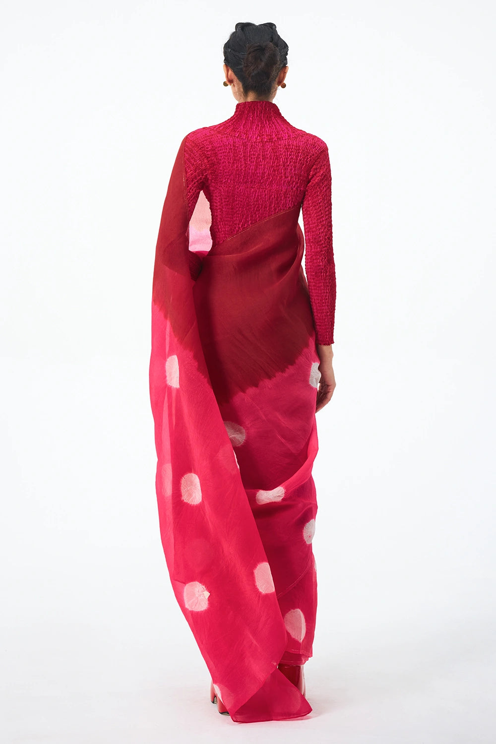 Red Fuschia Segment Organza Saree