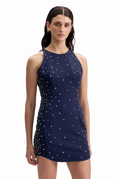 Studded Tailored Navy Mini Dress