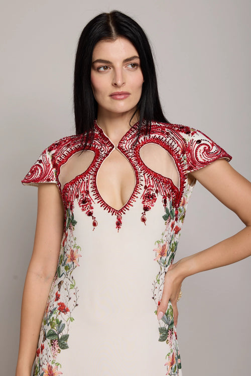 Red And White Bead Work Dress