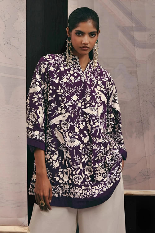 Parsi Gaara Comfort Top with Flared Pants with Organza Panel