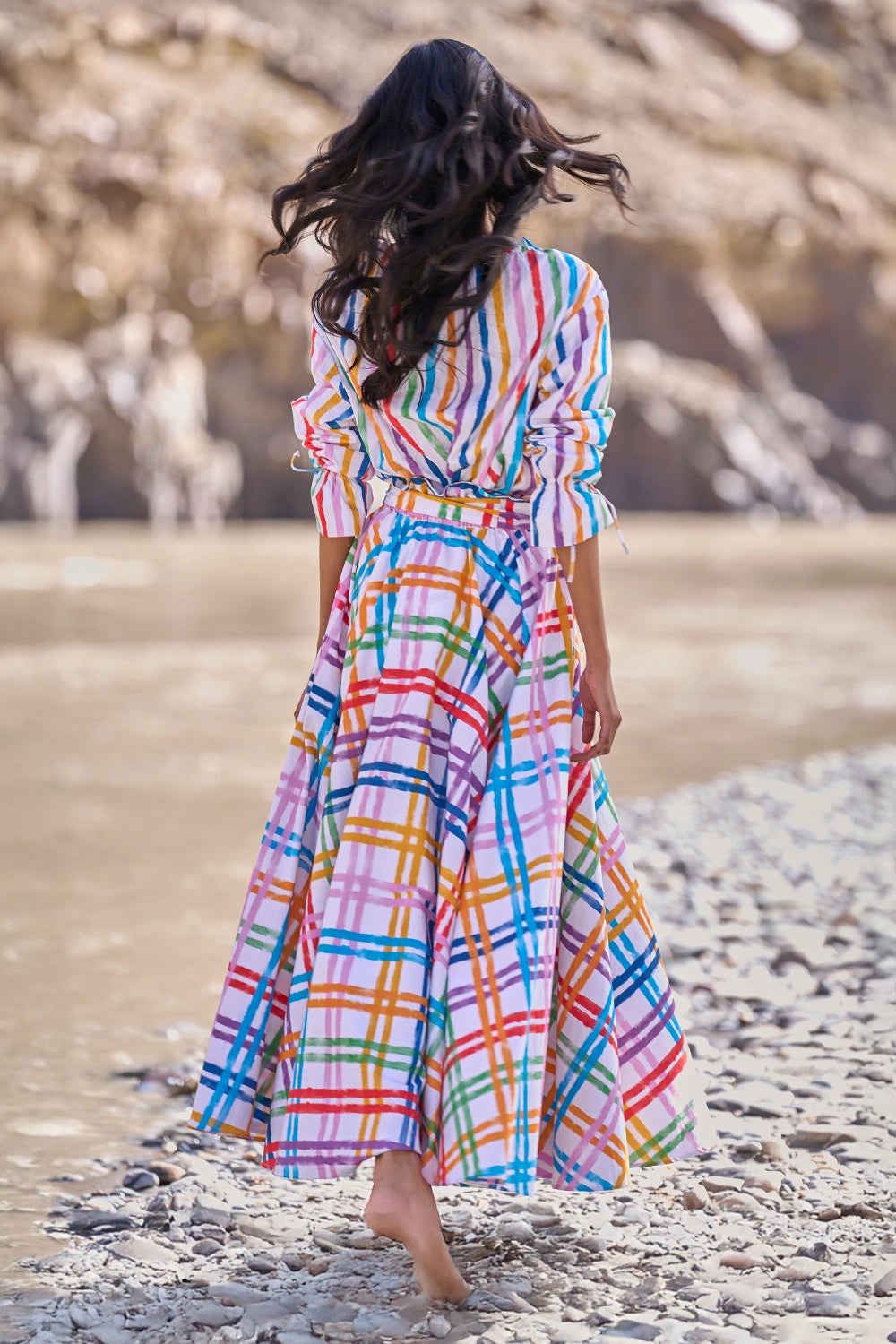 Multi Check & Stripe Skirt Set