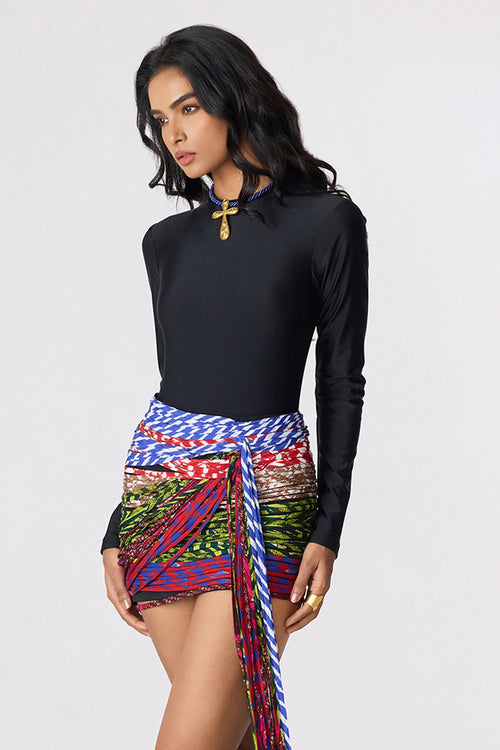 Black Juana Bodysuit With Oakley Skirt