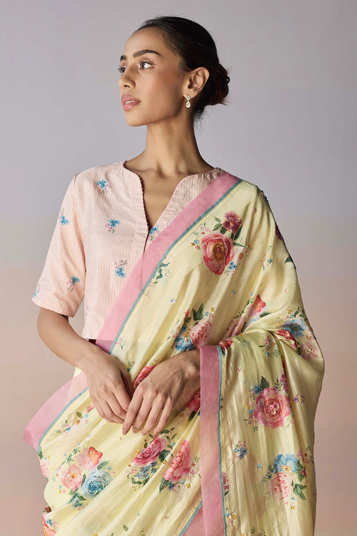 Kindred Petals Yellow Saree