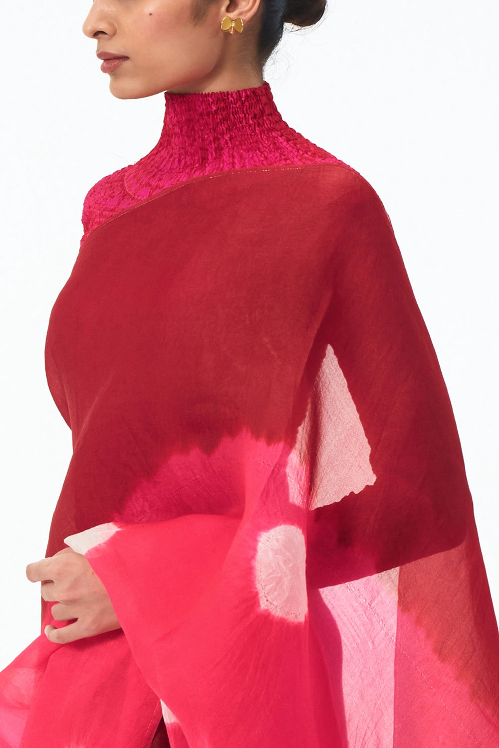 Red Fuschia Segment Organza Saree