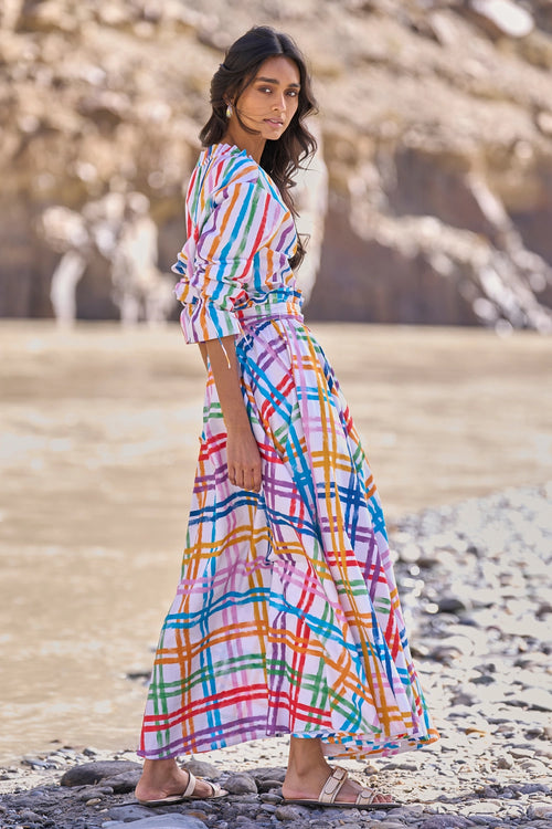 Multi Check & Stripe Skirt Set