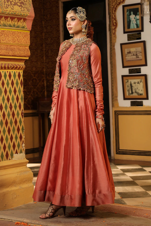 Ahista Rose Pink Jacket Kalidaar Set