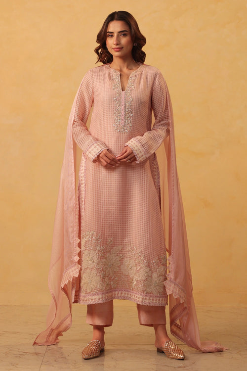 Vaayu Light Pink Straight Long Kurta Set