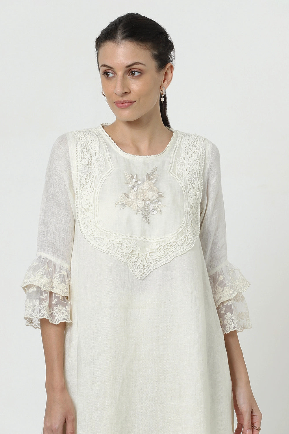 Love Lace Fly Free Off-White Tunic Set