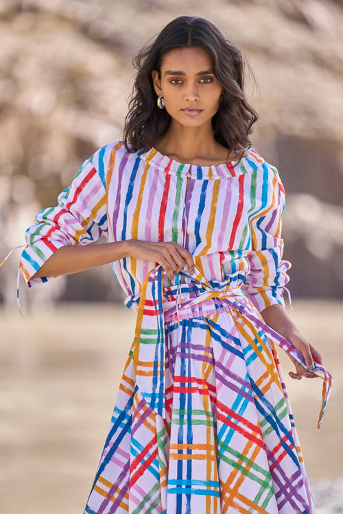 Multi Check & Stripe Skirt Set