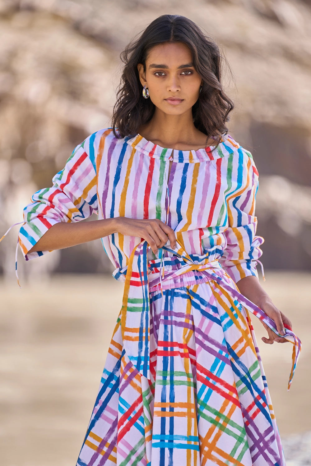 Multi Check & Stripe Skirt Set