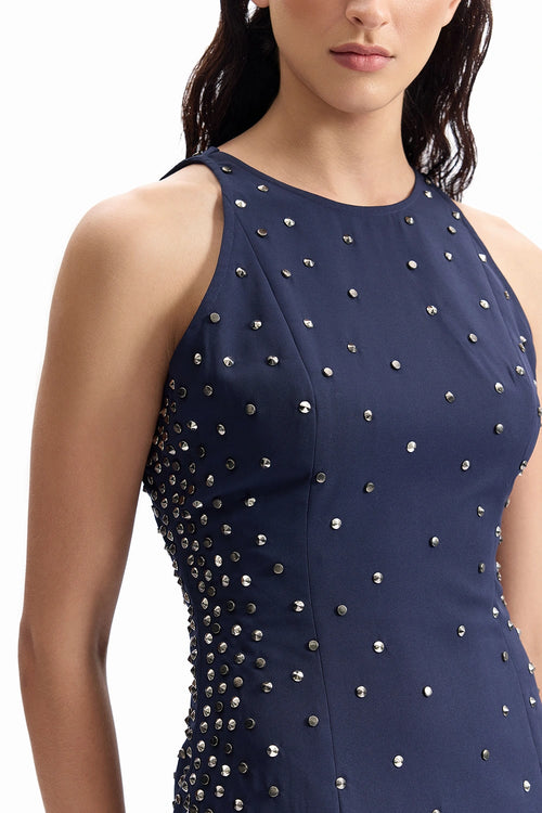 Studded Tailored Navy Mini Dress