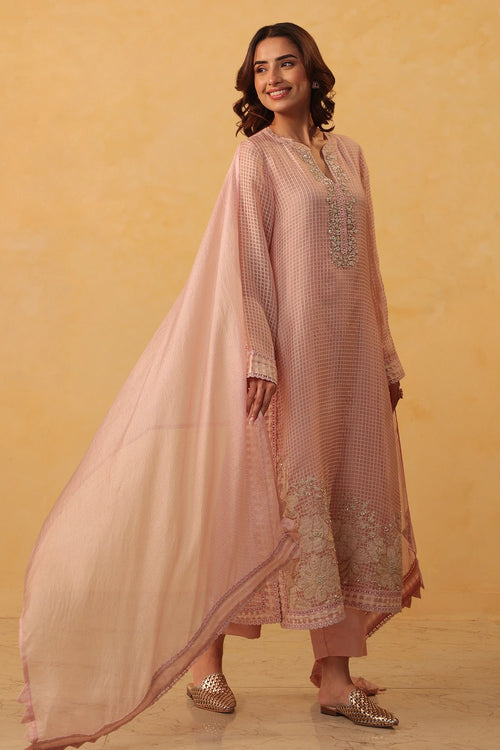 Vaayu Light Pink Straight Long Kurta Set