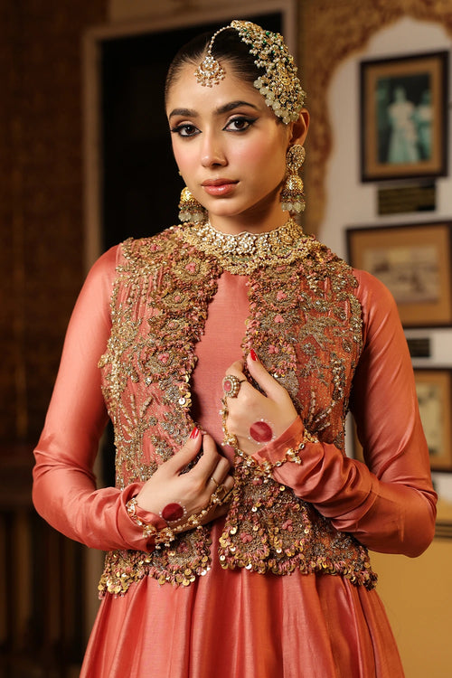 Ahista Rose Pink Jacket Kalidaar Set