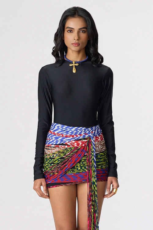 Black Juana Bodysuit With Oakley Skirt