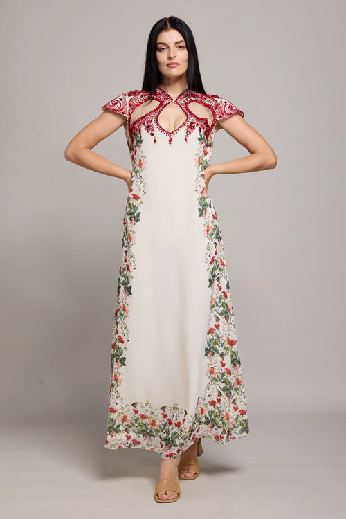 Red And White Bead Work Dress