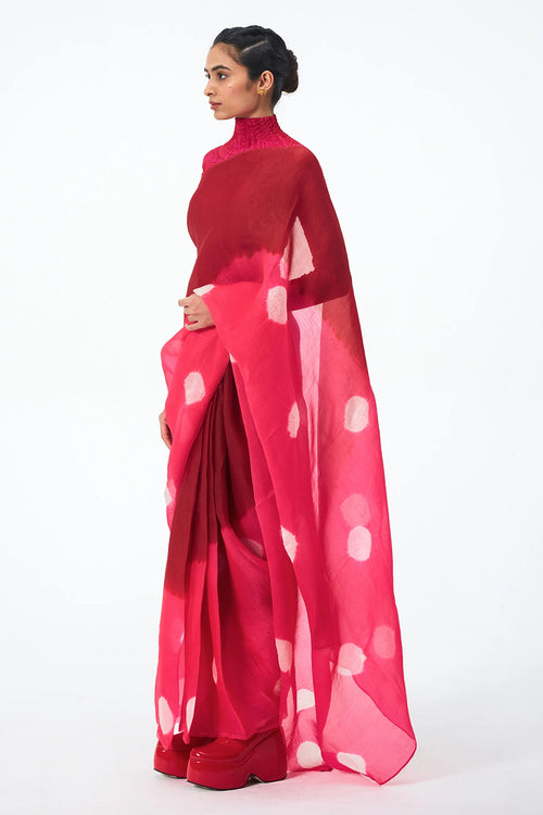 Red Fuschia Segment Organza Saree