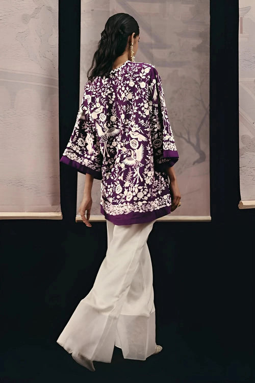 Parsi Gaara Comfort Top with Flared Pants with Organza Panel