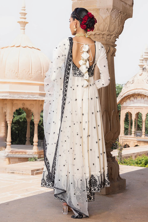 Black and White Big Tower Anarkali with Embroidered Dupatta